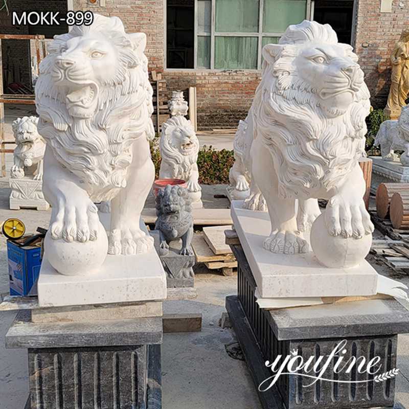 Large Hand carved Natural Stone White Marble Lion Sculpture MOKK -899 (1)