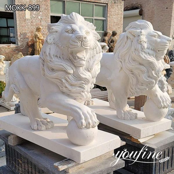 Large Hand carved Natural Stone White Marble Lion Sculpture MOKK -899 (2)