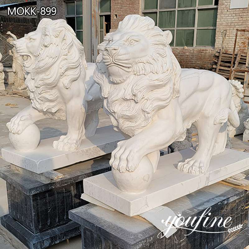 Large Hand carved Natural Stone White Marble Lion Sculpture MOKK -899 (3)