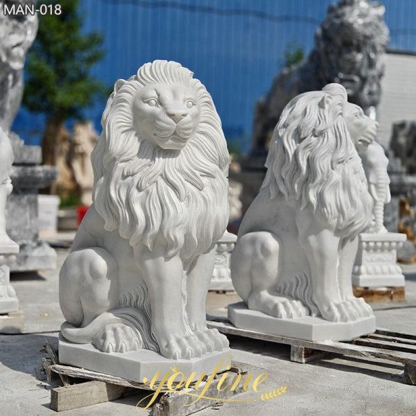 White Garden Sitting Marble Lion Statue for Sale (1)