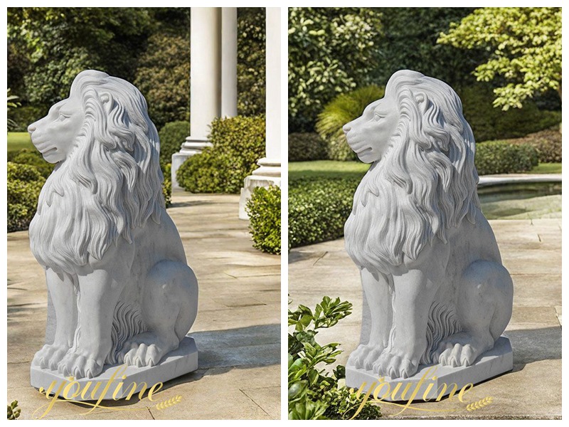 White Garden Sitting Marble Lion Statue for Sale (2)