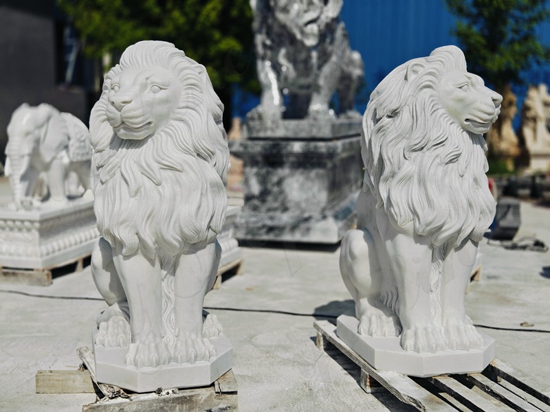 White Garden Sitting Marble Lion Statue for Sale (3)